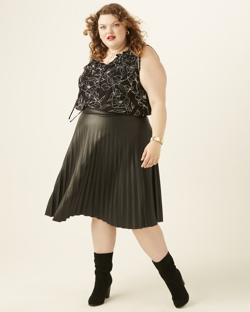 Plus black faux leather pleated midi skirt cheap
